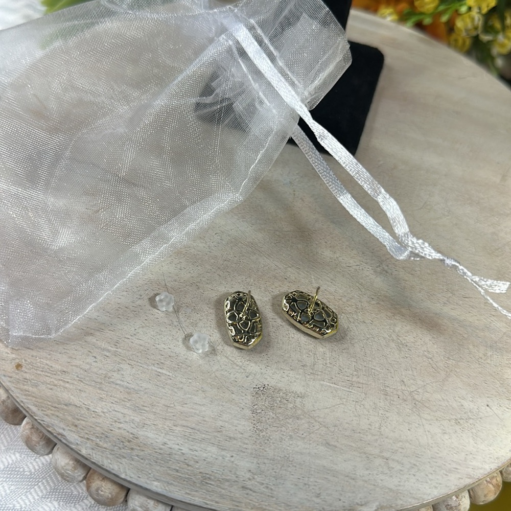 Kendra Scott earrings gray druzy gold Ellie studs - Picture 7 of 8